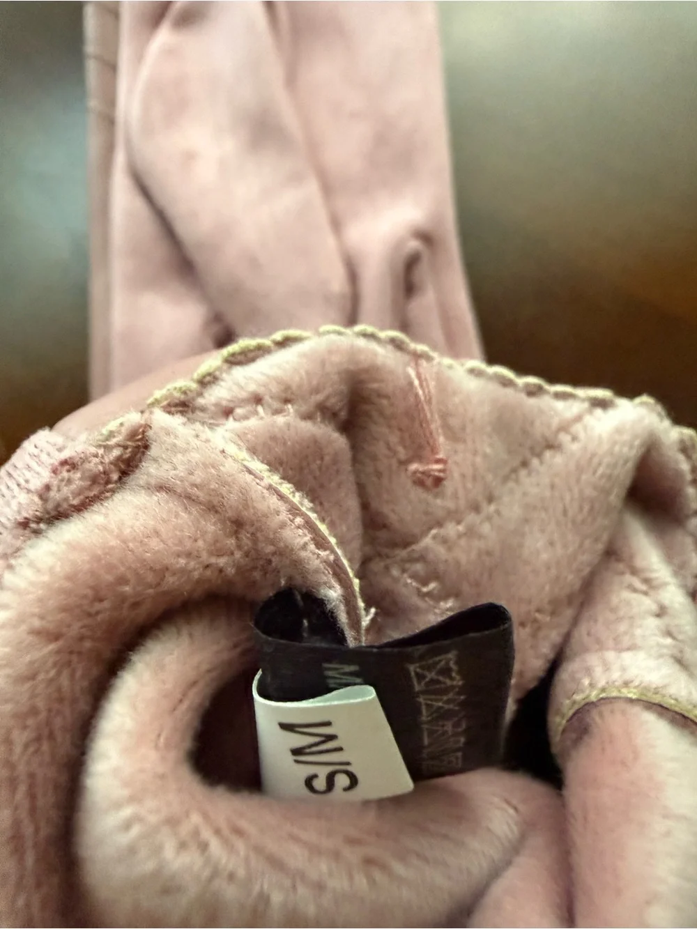 Women’s Pink Faux Leather Gloves with Button Detail S/M
